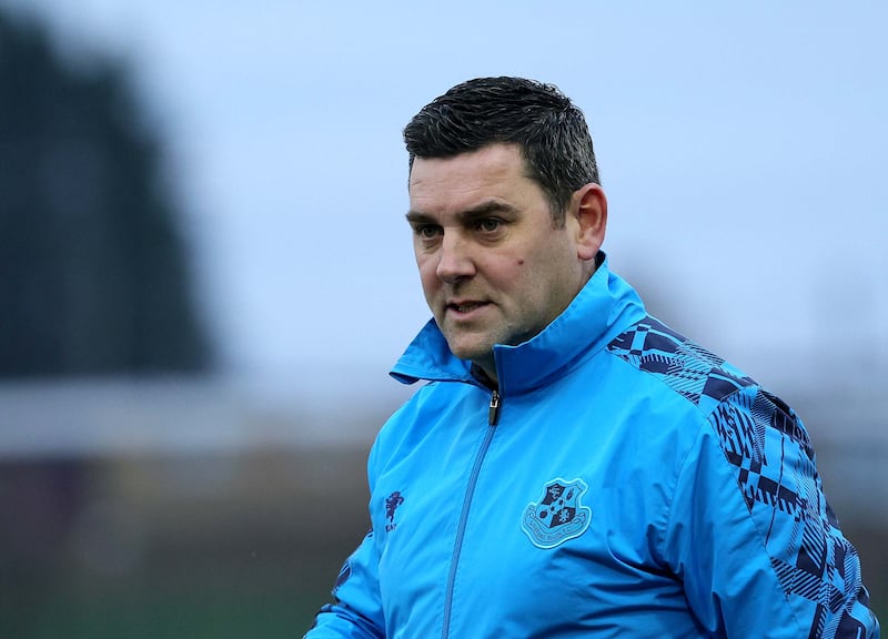 Pacemaker Press 13124
Loughgall v Linfield  Sports Direct Premiership
Loughgall manager Dean Smith  during today's game at Lakeview Park, Loughgall.  Photo by David Maginnis/Pacemaker Press