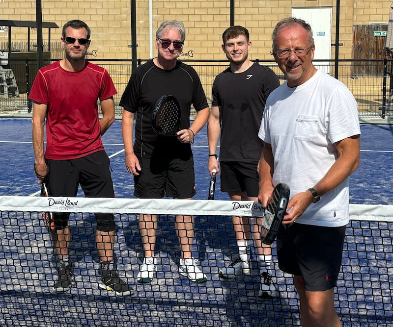 Chris Wiltshire with fellow padel converts, from left, Matt Harris, Paul Martin and Harry Whitaker