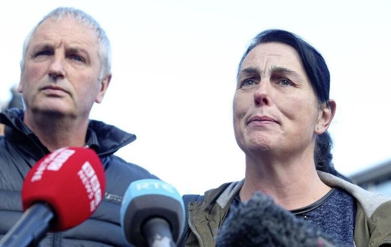 Jean McConville's daughter Susan Townsley and son Michael told of the family's "bitter disappointment" outside court after veteran republican Ivor Bell was cleared. Picture by Mal McCann.