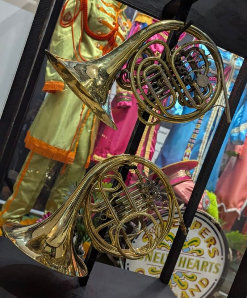 Two of the four French horns used on Sgt. Pepper’s