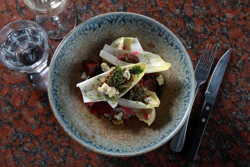 Endive, Blue Cheese, Beetroot, and Pear Salad