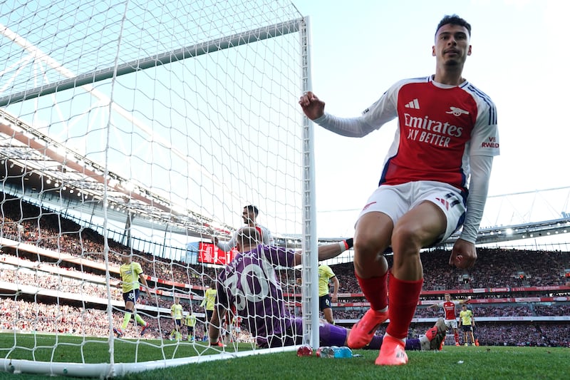 Gabriel Martinelli celebrates after scoring against Southampton