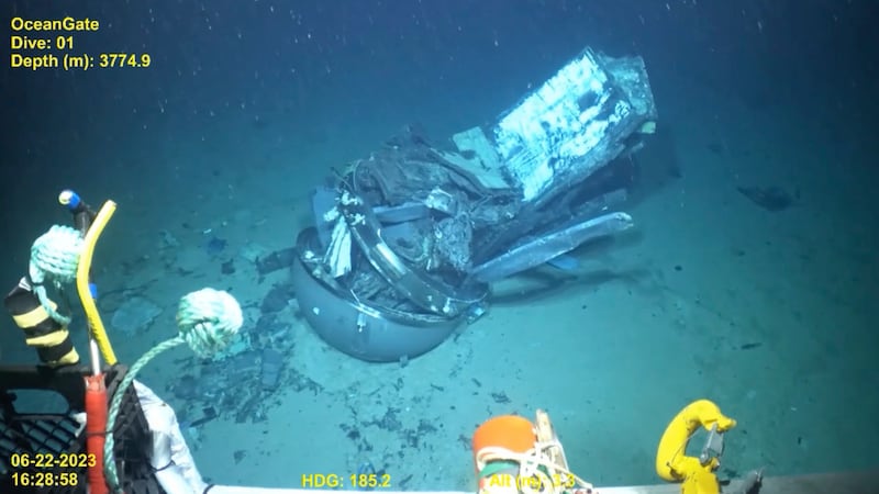 This June 2023 United States Coast Guard still frame from video provided by Pelagic Research Services, shows remains of the Titan submersible on the floor of the Atlantic Ocean (US Coast Guard Video courtesy Pelagic Research Services via AP)