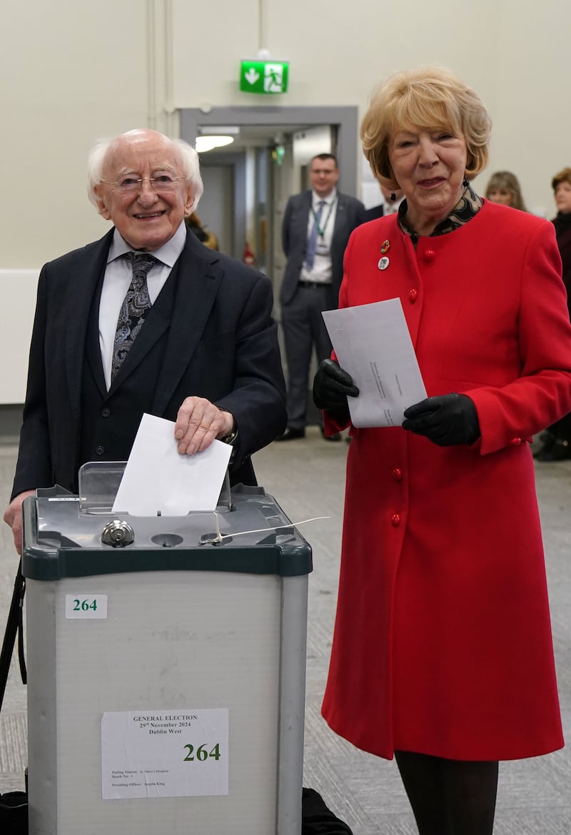 Irish President Michael D Higgins and his wife Sabina cast their votes at St Mary’s Hospital, Phoenix Park, Dublin