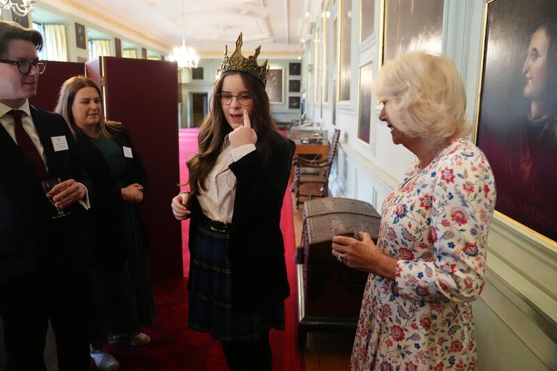 Twelve-year-old Alex Bannan (centre), performs a Shakespeare-inspired monologue for the Queen