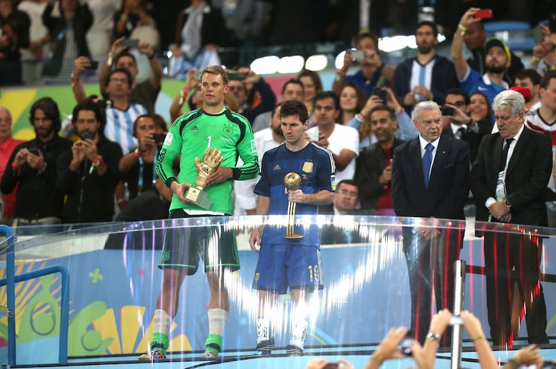 Germany's Manuel Neuer and Argentina's Lionel Messi