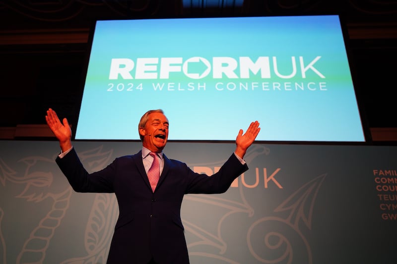 Leader of Reform UK Nigel Farage speaking at the Reform UK Welsh Conference at the Celtic Manor hotel in Newport.