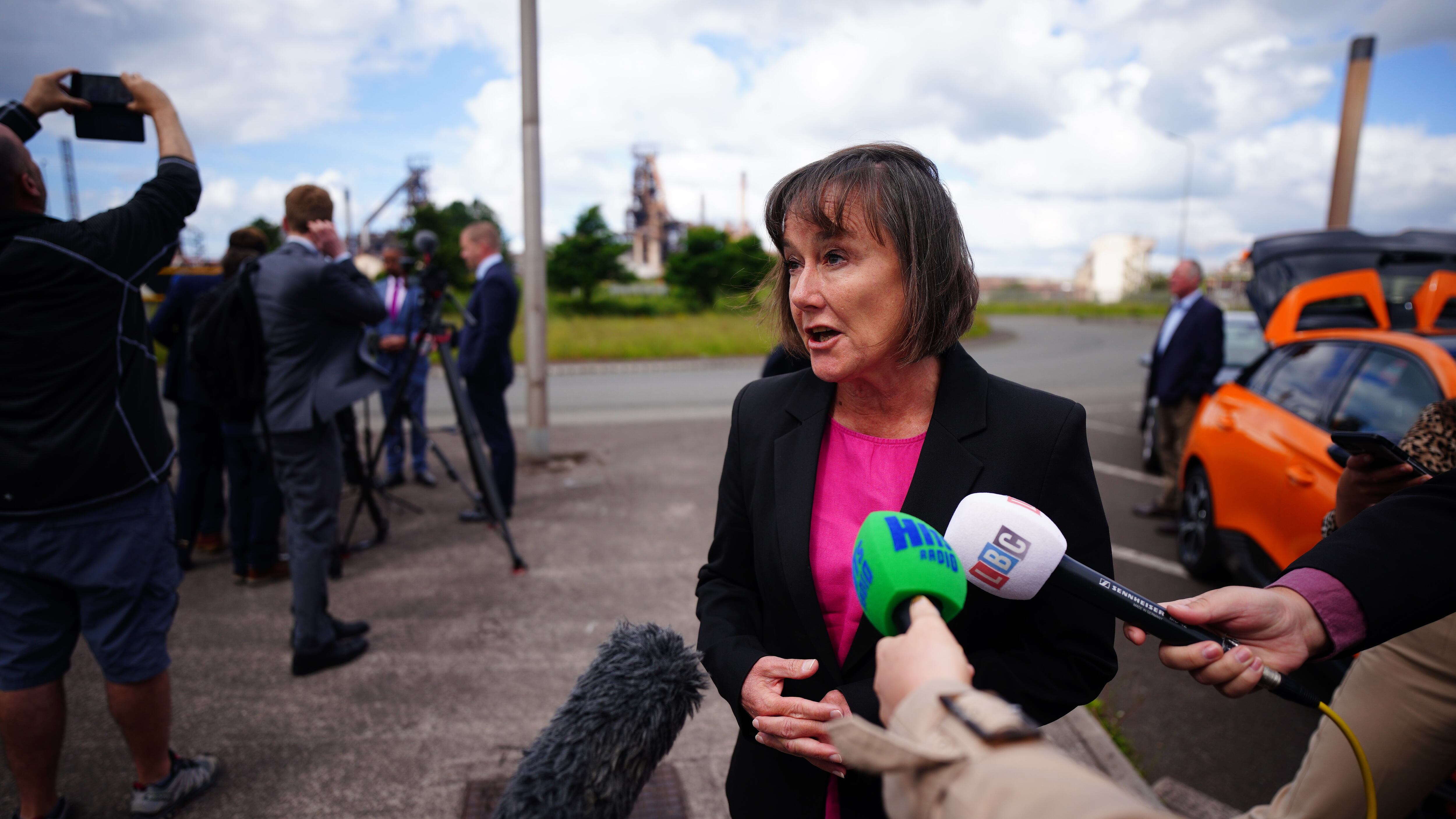Shadow Welsh secretary Jo Stevens speaks to the media during a visit to Tata Steel in Port Talbot
