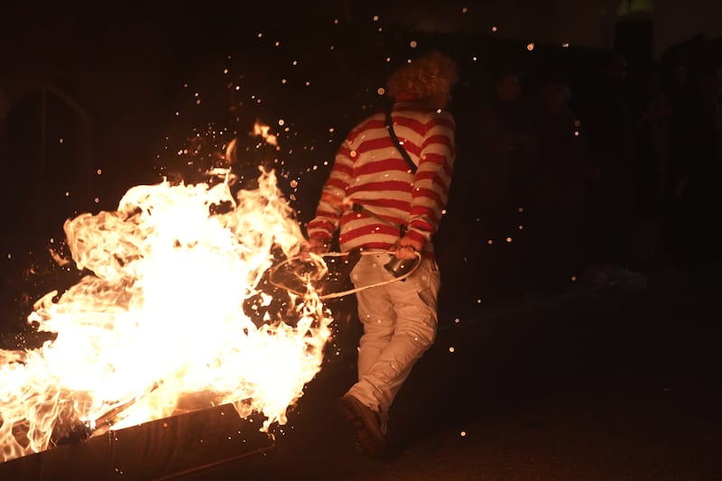 The Bonfire Night celebrations in Lewes start with a parade through the town