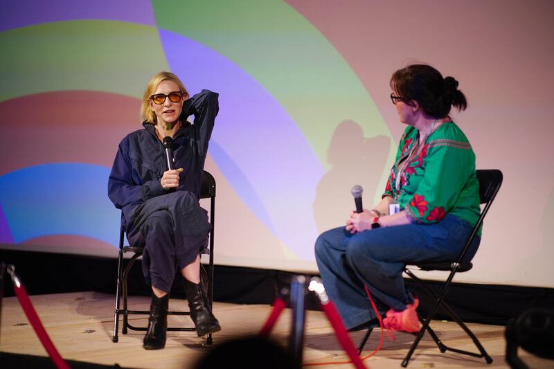 Cate Blanchett, left, was in conversation at the Pilton Palais