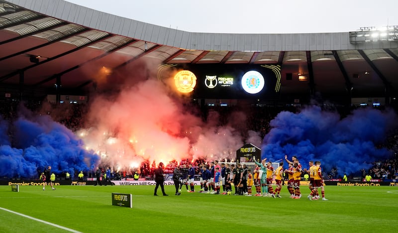 Rangers fans set off flares at Hampden