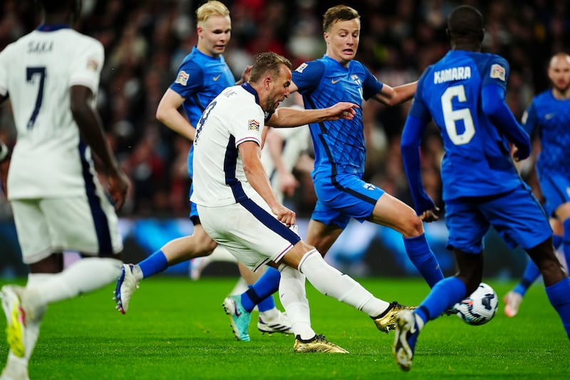 Harry Kane scores his first goal against Finland