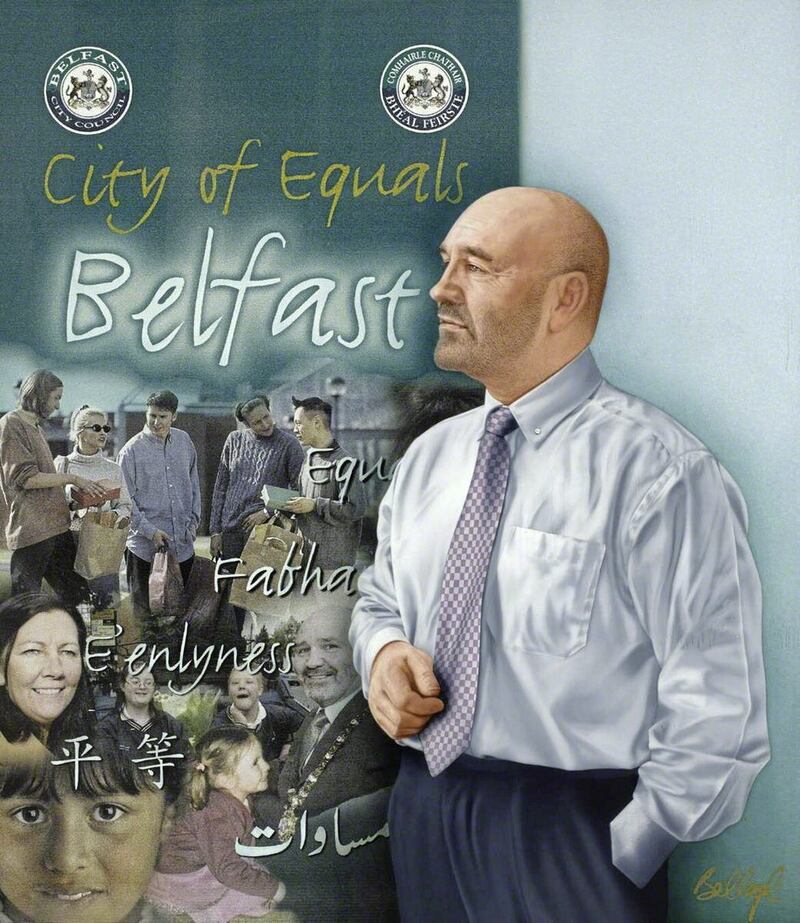 Alex Maskey's portrait at Belfast City Hall