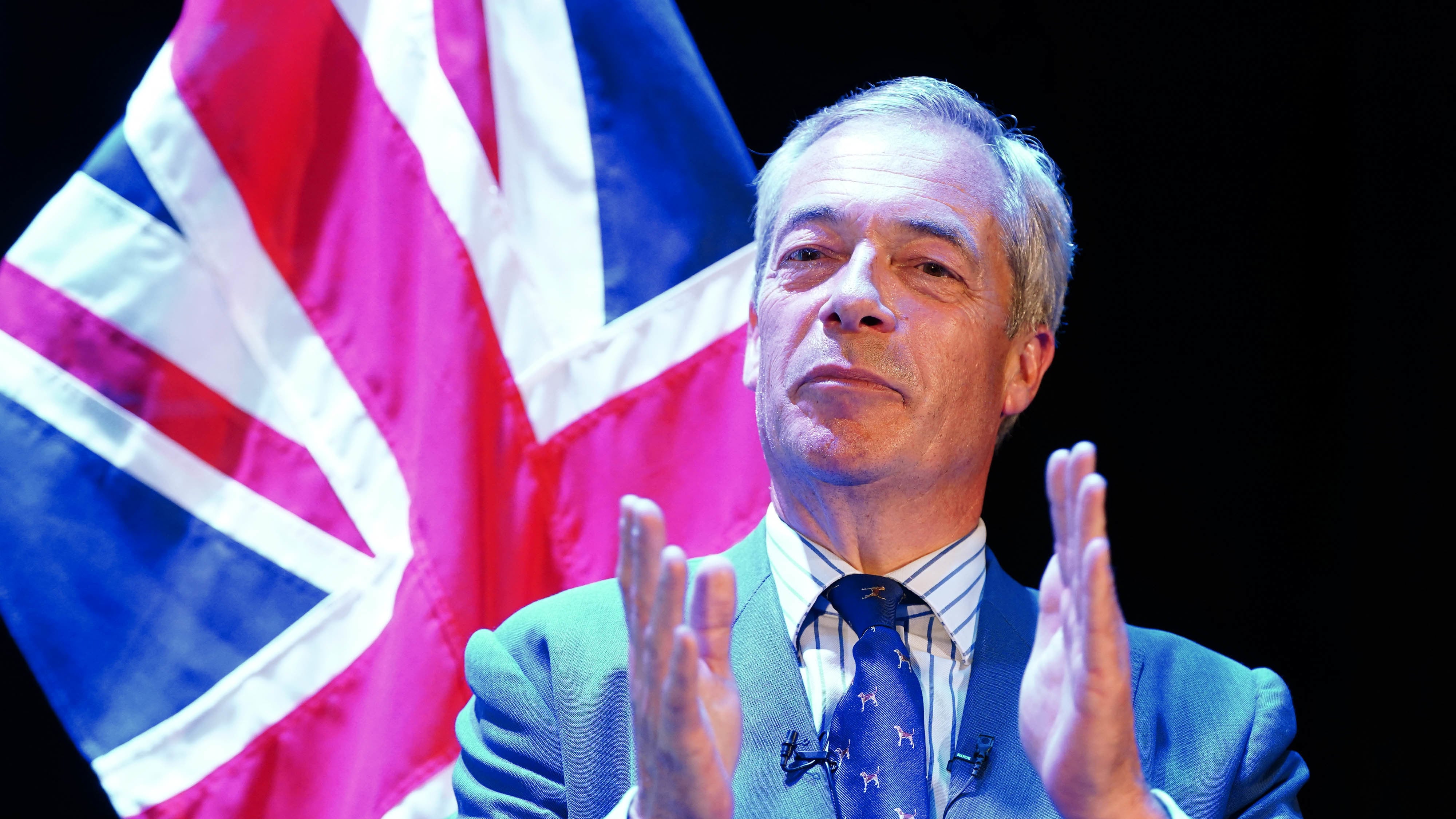 Reform UK leader Nigel Farage speaking at Princes Theatre in Clacton