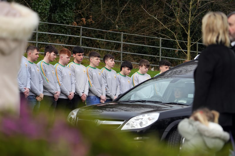 PACEMAKER BELFAST  06/02/2024
TUESDAY 6th FEBRUARY 2024, AGHYARAN: Mourners gathered at St Patrick’s Church, Aghyaran on Tuesday afternoon for the funeral of Joe Bradley, father of Liverpool FC star Conor Bradley.