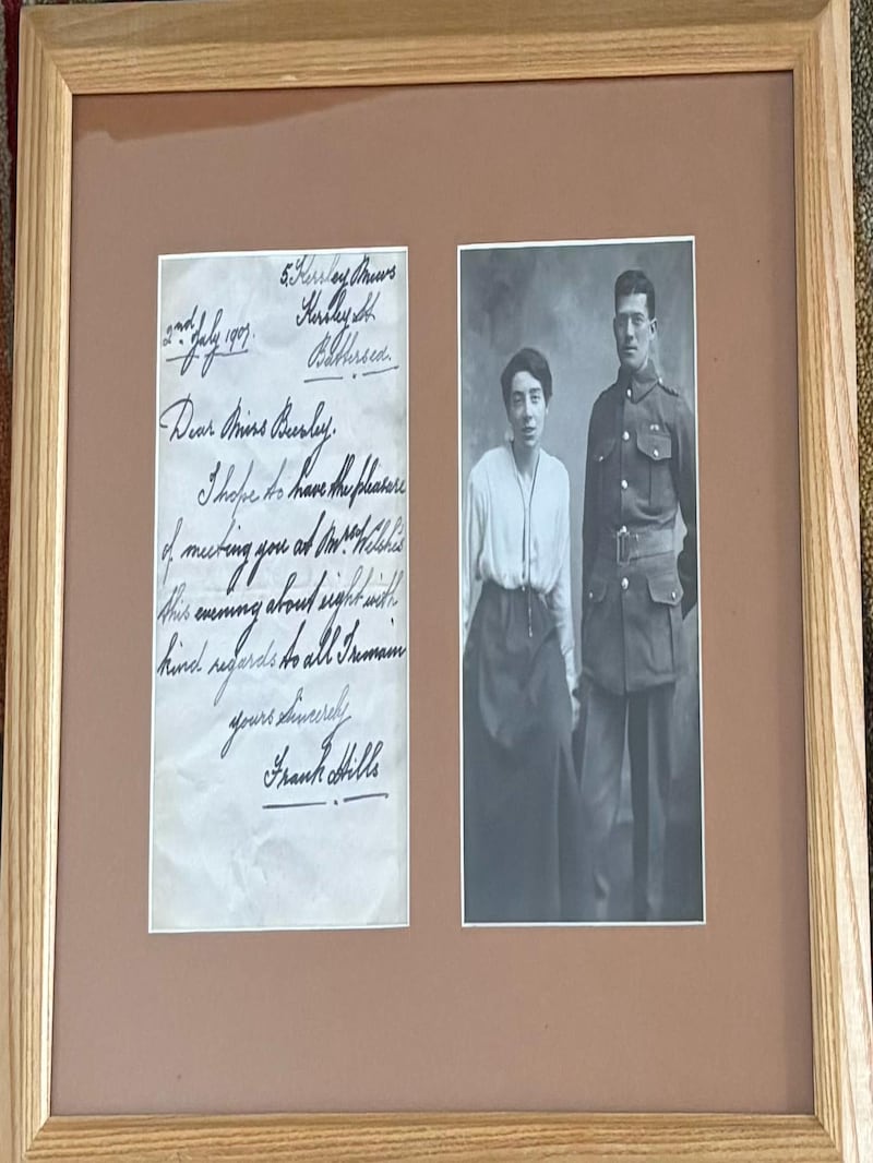 Frank Hills with his wife Constance next to a letter he wrote to her