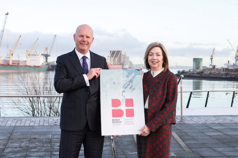 Belfast Harbour chief executive, Joe O'Neill (left) with harbour chair Dr Theresa Donaldson.