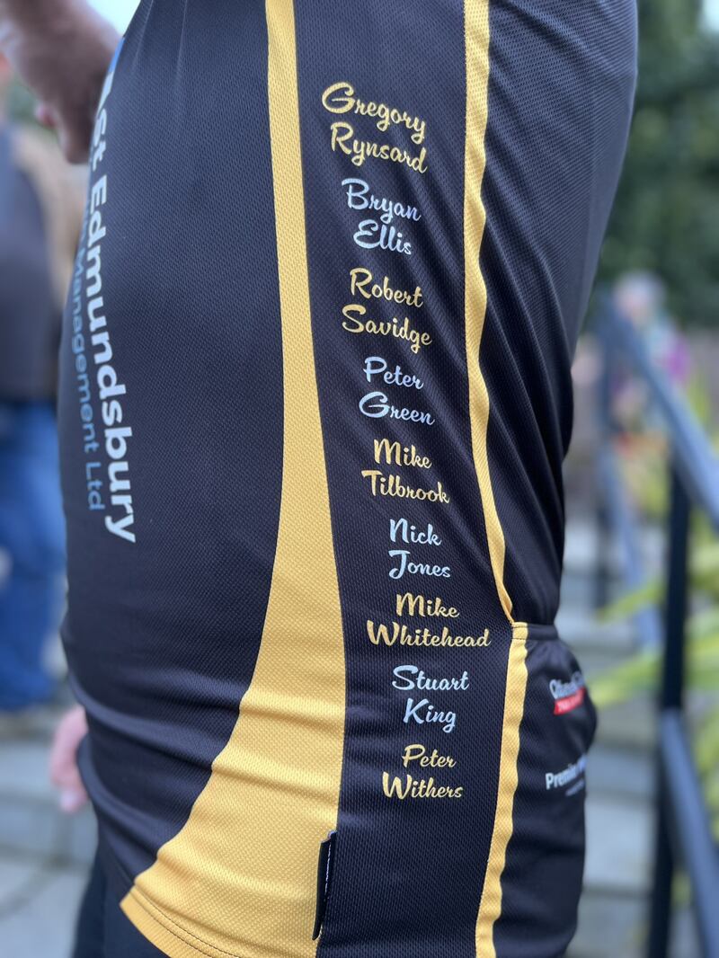 The names of the crash victims have been printed on the cycling jerseys of those taking part in the charity bike ride