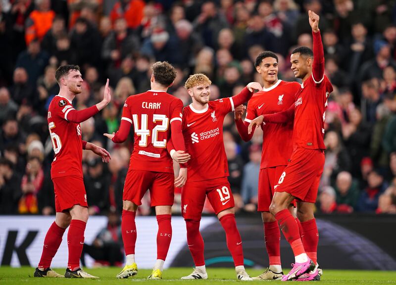 Cody Gakpo (right) scored a brace for Liverpool