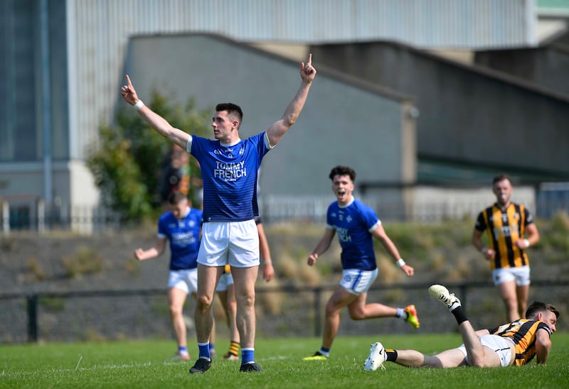 Clan Na Gael's Shane McPartlan celebrates a goal.