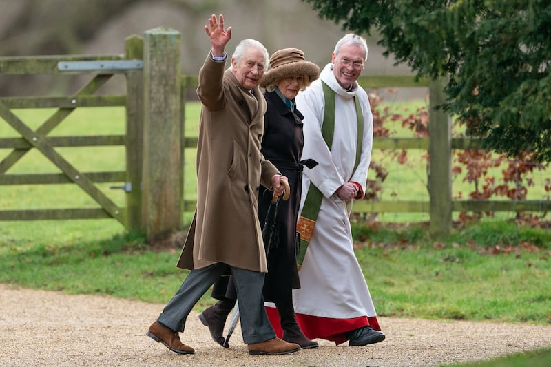 The King and Queen arrive to attend a Sunday church service at St Mary Magdalene Church in Sandringham, Norfolk