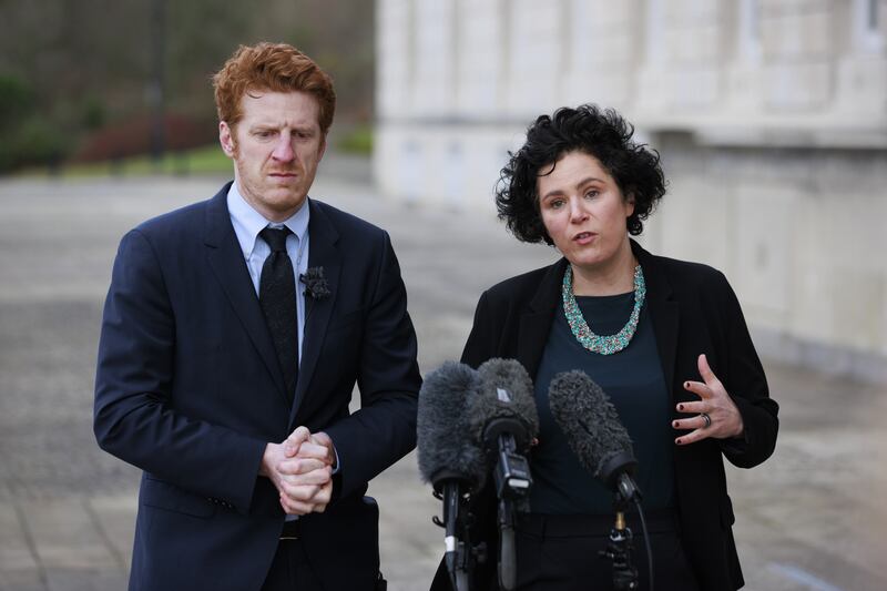 Stormont opposition leader Matthew O’Toole and Claire Hanna, leader of the SDLP, during a joint press conference