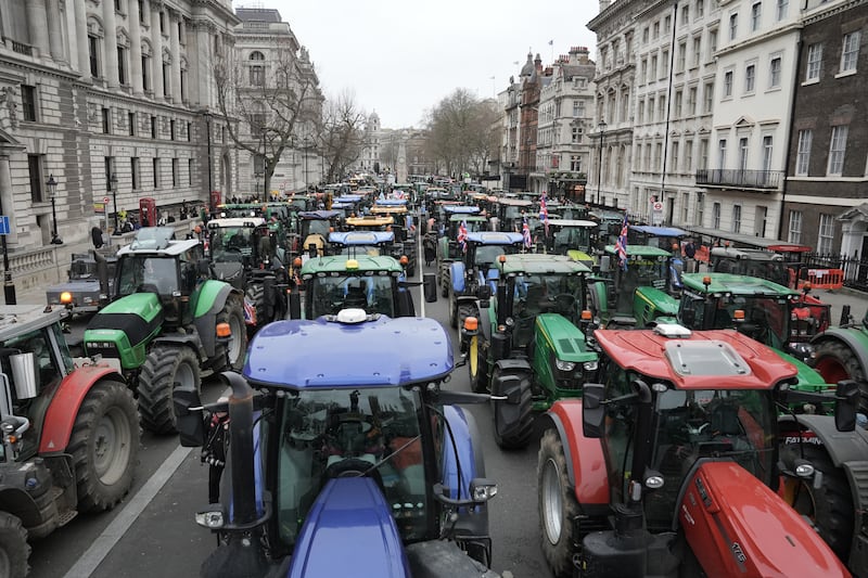 Dozens of tractors parked on Whitehall during the protest