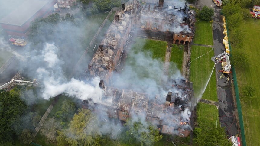 Firefighters tackling the blaze at Henderson Old Hall in Heaton, Newcastle (Tyne and Wear Fire and Rescue Service/PA)