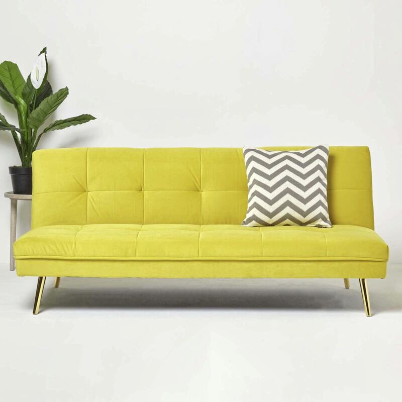 Laurie Velvet Click Clack Sofa Bed, Yellow, Homescapeonline