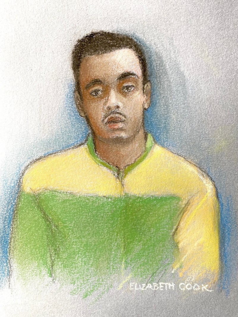 Nasen Saadi appearing via videolink at Winchester Crown Court, Hampshire, charged with the murder of Amie Gray and the attempted murder of Leanne Miles