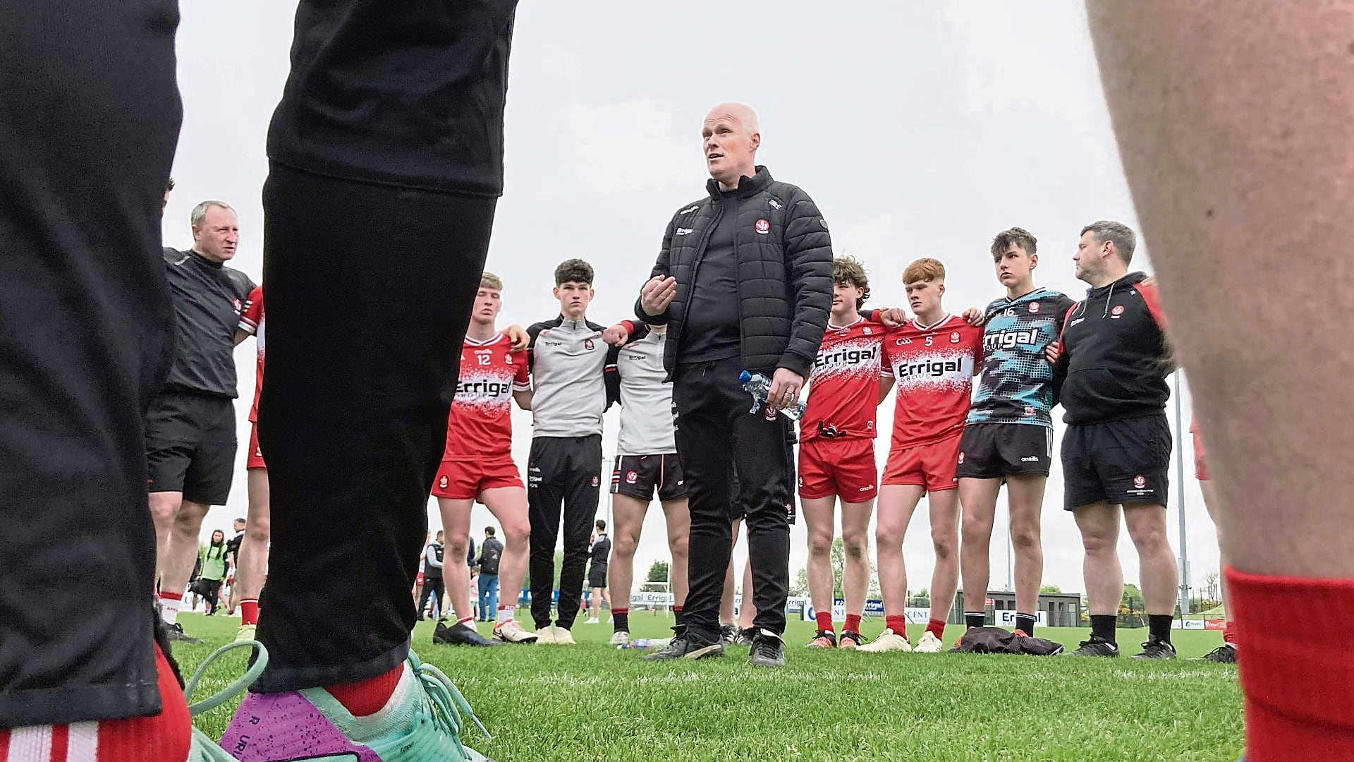 Damian McErlain speaks to the current crop of Oak Leaf minors, who are 60 minutes away from taking the county to successive All-Ireland finals as the reigning holders. Picture: Margaret McLaughlin