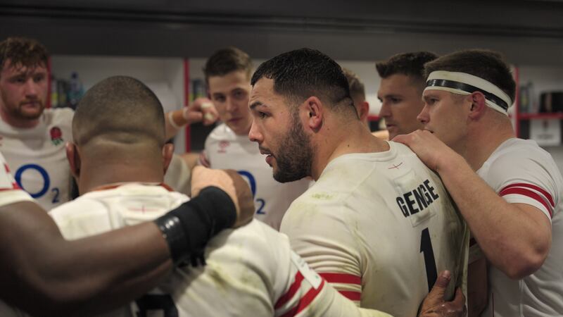 Ellis Genge leads the England team talk