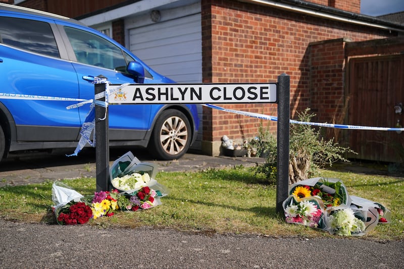 Flowers left at the scene in Ashlyn Close, Bushey