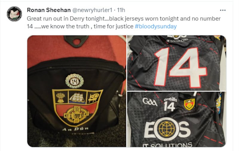 Down hurlers rested their No 14 jersey against Derry this week in tribute to the Bloody Sunday dead