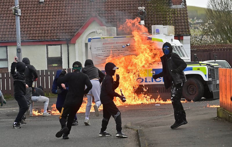 Youths rioting during an illegal republican parade in Derry. Picture by Pacemaker.