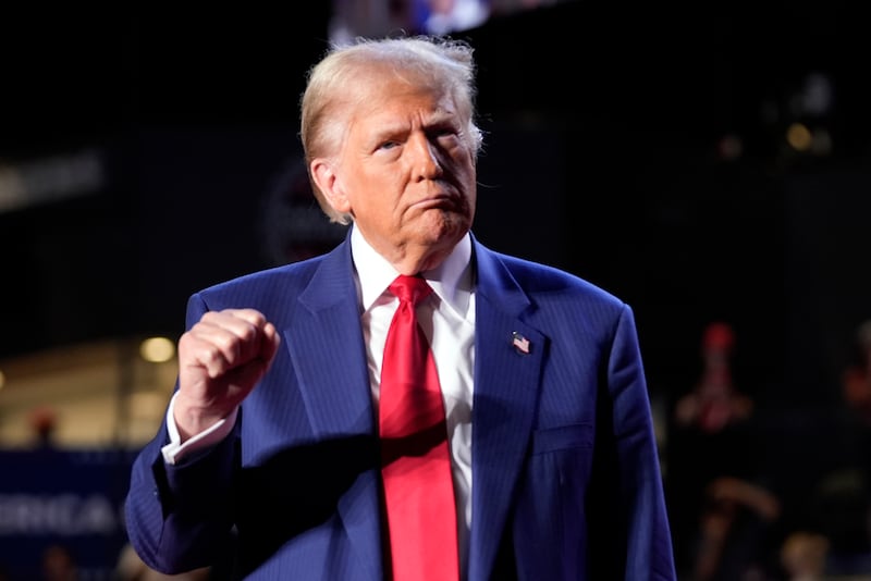 Republican presidential nominee former President Donald Trump gestures at a campaign rally (AP/Alex Brandon)