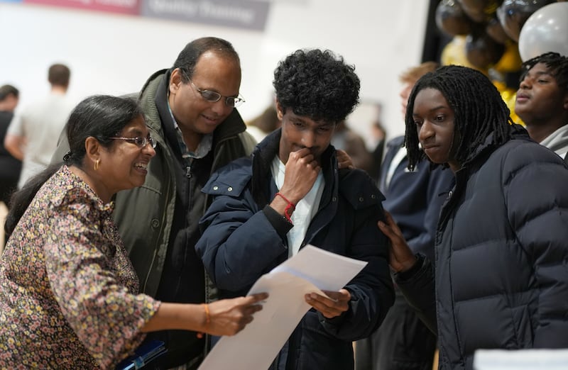 Nihal Shah receiving his GCSE results at Ark Pioneer in Barnet