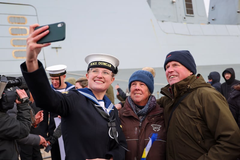 The Royal Navy said 1,000 people greeted the sailors on their return