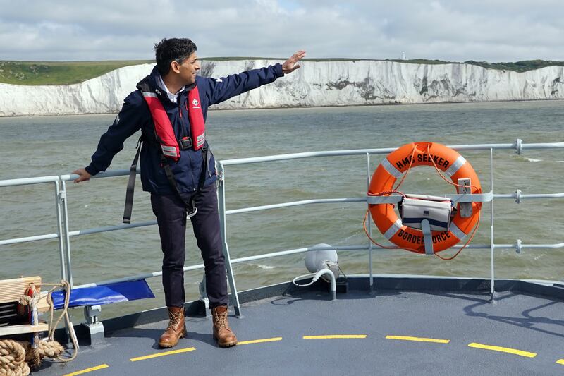 Rishi Sunak on the Border Agency cutter HMC Seeker during a visit to Dover