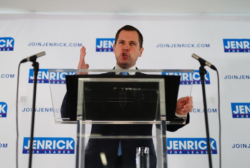 Conservative Party leadership candidate Robert Jenrick delivers a speech