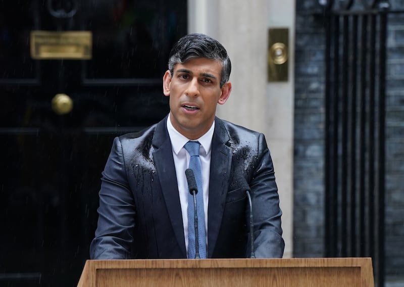 Prime Minister Rishi Sunak called the election during a downpour