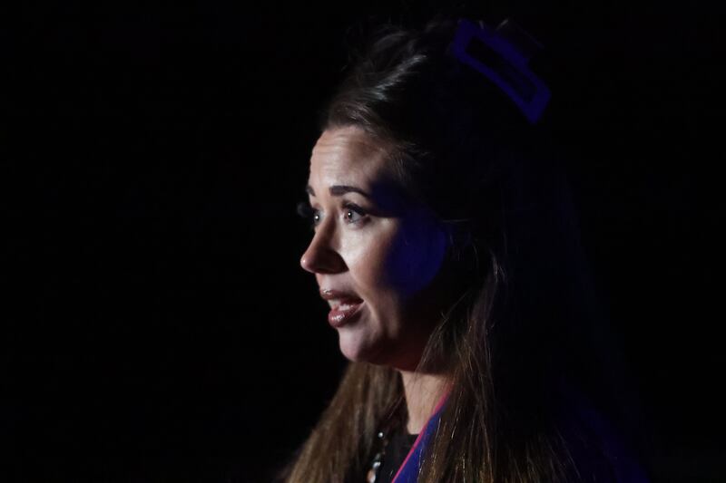 Sorcha Eastwood MP speaking at the scene on the Glenavy Road where a double decker bus carrying school children hit a tree. PICTURE: MAL MCCANN