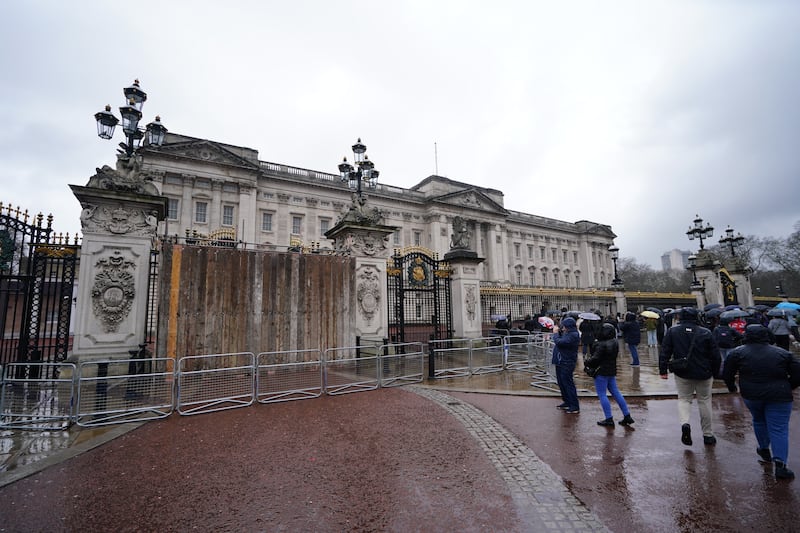 Scaffolding was put up around the palace gates after the incident