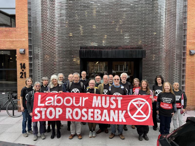 Christian Climate Action members outside the Labour Party HQ in central London