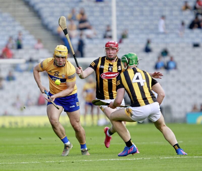 Clare's Mark Rodgers in action against Kilkenny's Tommy Walsh and Adrian Mullen in last year's SHC semi-final Picture by Philip Walsh 