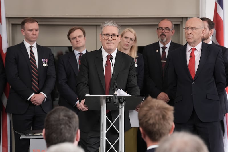 Labour Party leader Sir Keir Starmer and shadow defence secretary John Healey at the Fusilier Museum while on the General Election campaign trail