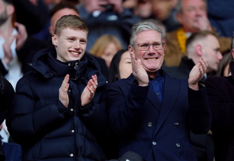 Sir Keir Starmer in the stands during a Premier League match at Molineux Stadium, Wolverhampton, in April