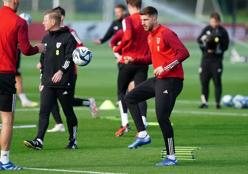 Wales’ Chris Mepham during a training session