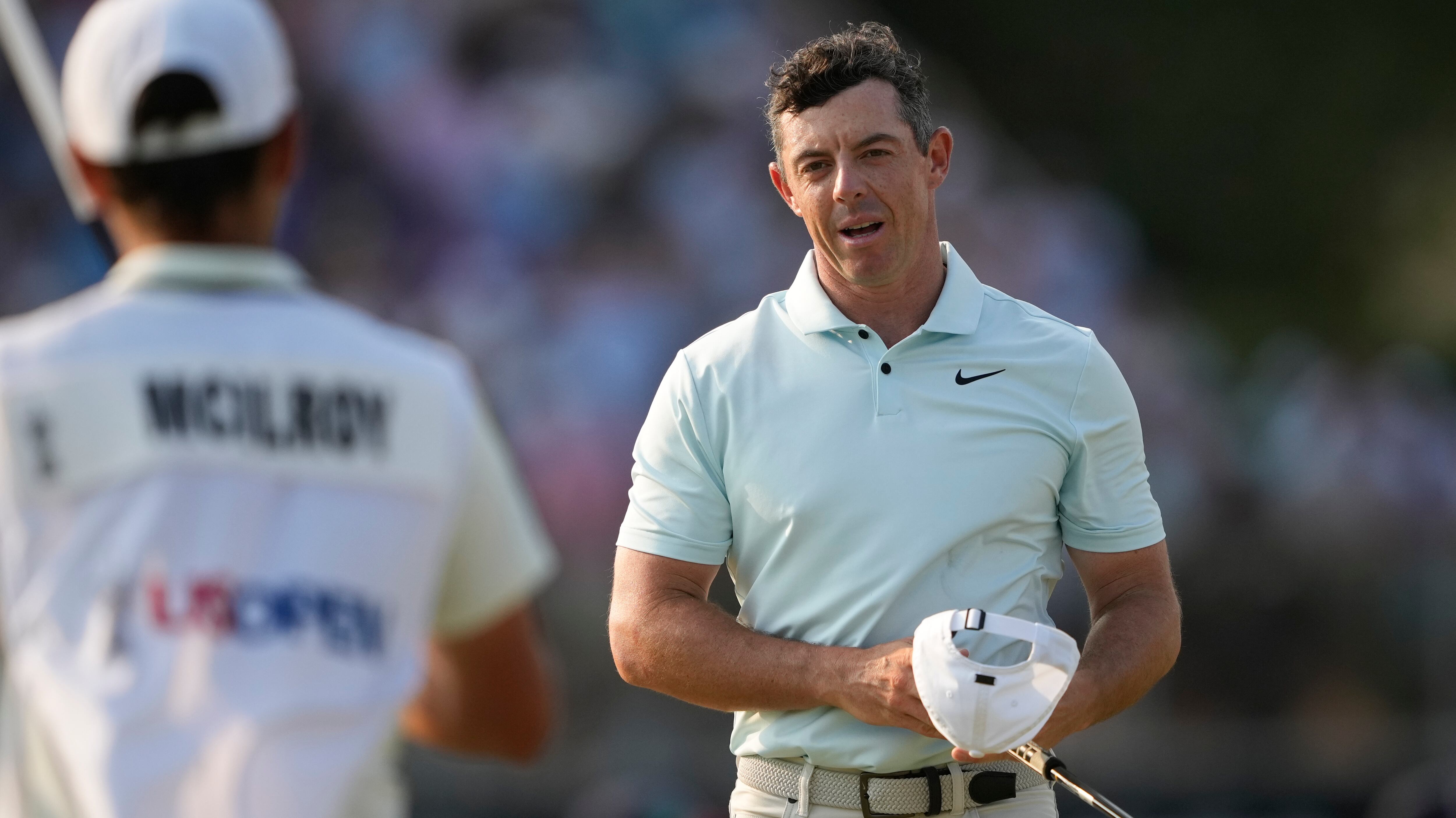Rory McIlroy bogeyed three of the last four holes to squander his best chance of a major title since 2014 (Matt York/AP)