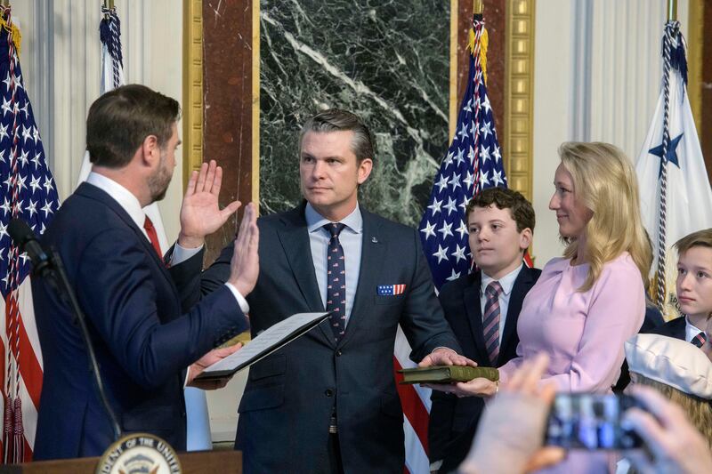 Mr Hegseth was finally sworn in (AP)